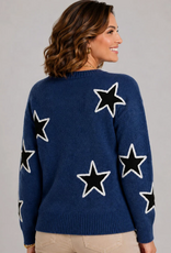 Ethyl Ethyl Starlight Starbright Blue Round Neck Long Sleeve Sweater