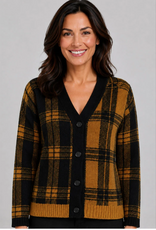 Ethyl Ethyl Black/Gold Plaid Button Up Long Sleeve Cardigan Sweater