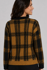 Ethyl Ethyl Black/Gold Plaid Button Up Long Sleeve Cardigan Sweater