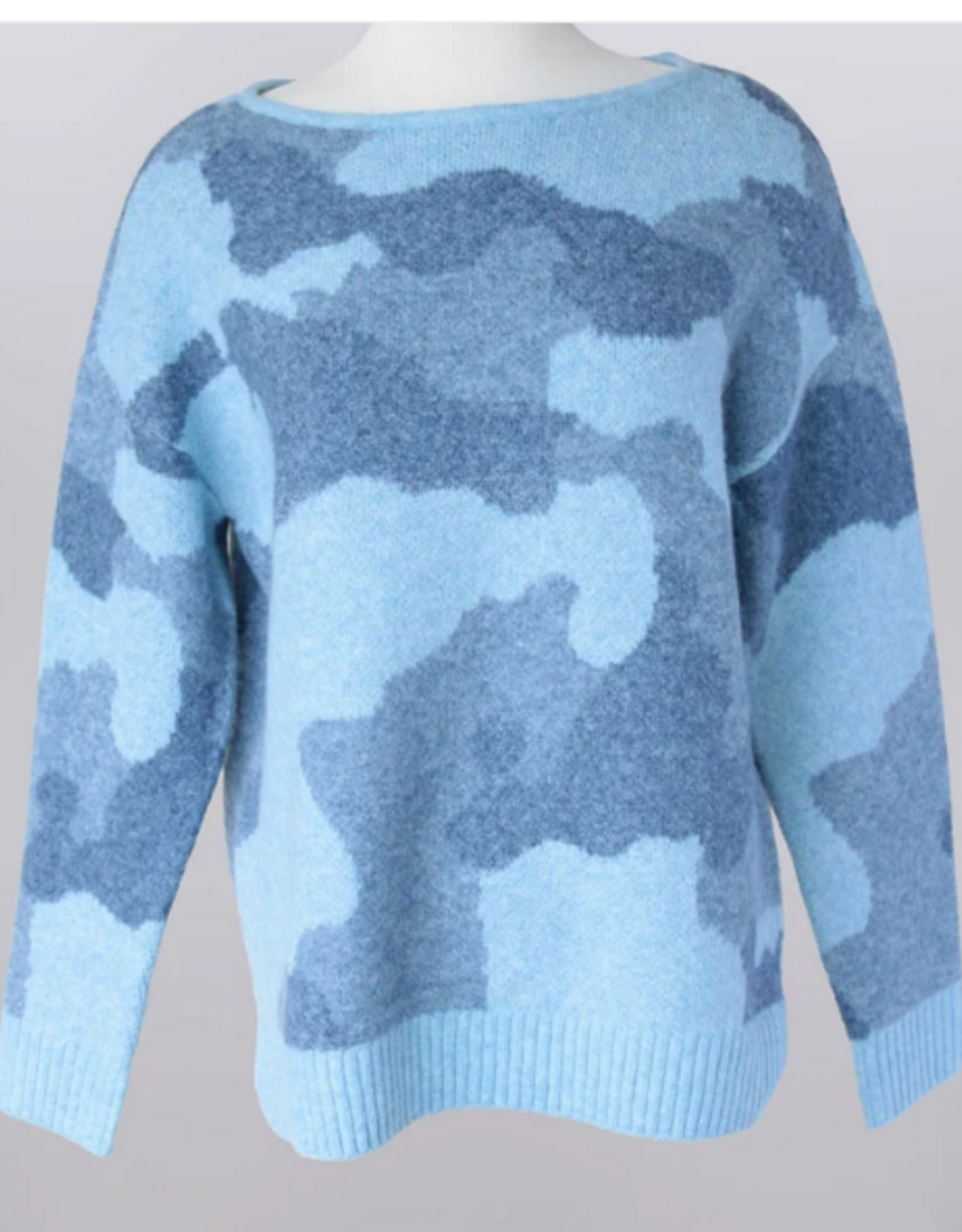 Keren Hart Keren Hart Blue/Gray Round Neck Long Sleeve Sweater