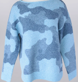 Keren Hart Keren Hart Blue/Gray Round Neck Long Sleeve Sweater