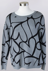 Keren Hart Keren Hart Gray/Black Hearts Print Round Neck Long Sleeve Sweater