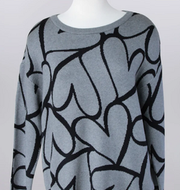 Keren Hart Keren Hart Gray/Black Hearts Print Round Neck Long Sleeve Sweater
