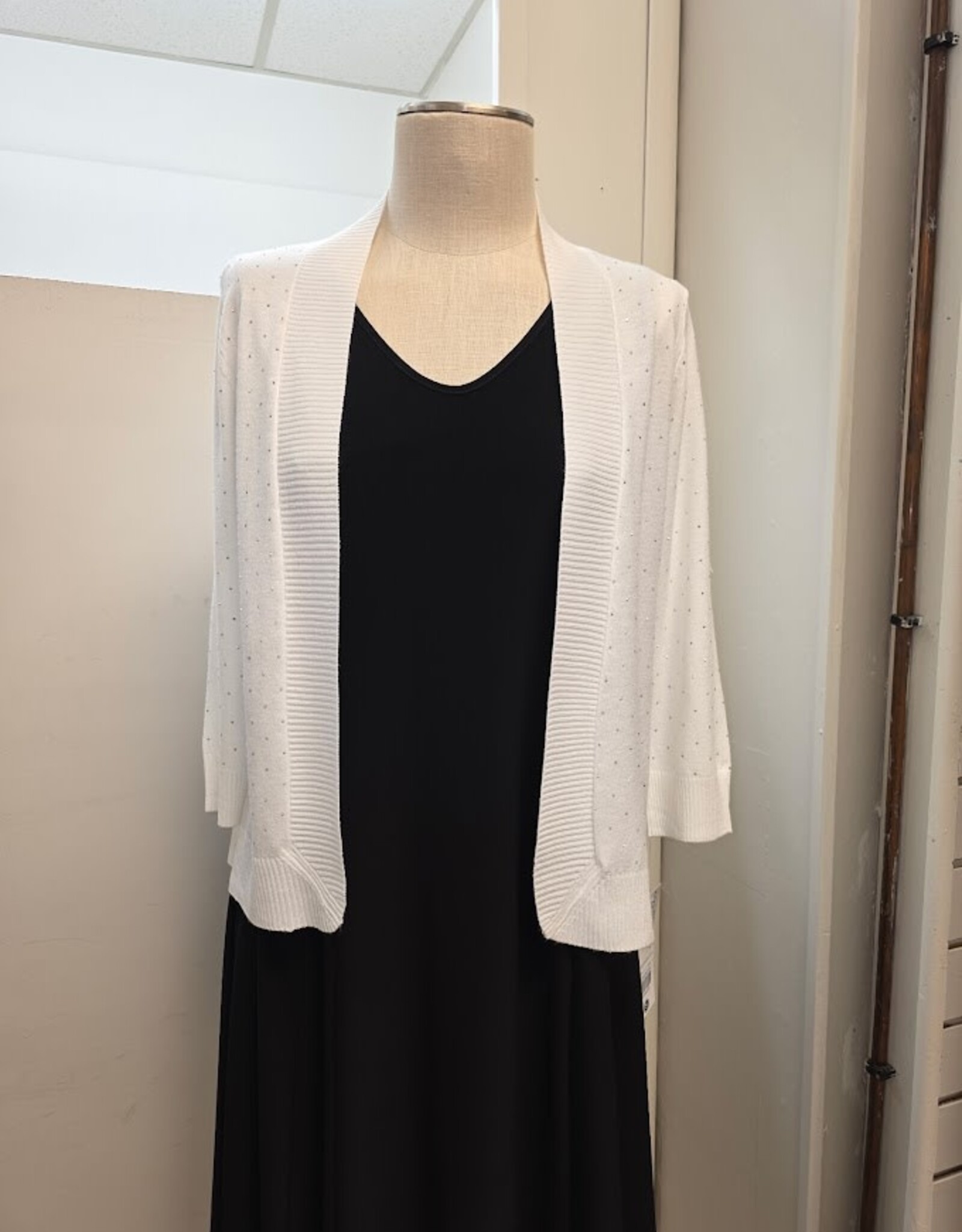 Lulu B Lulu B  White Rhinestone 3/4 Sleeve Open Cardigan