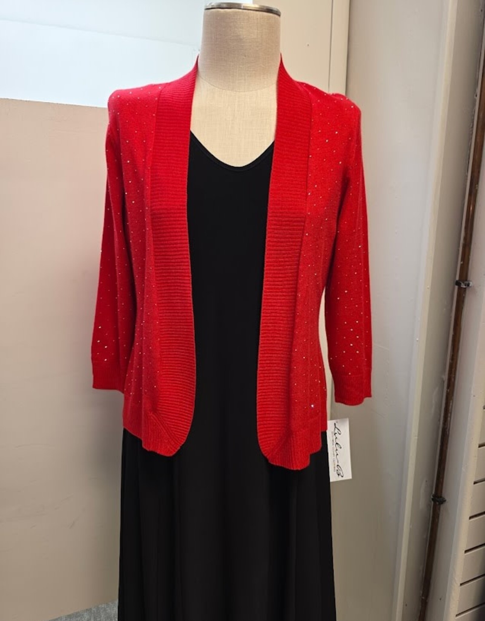 Lulu B Lulu B  Crimson Rhinestone 3/4 Sleeve Open Cardigan