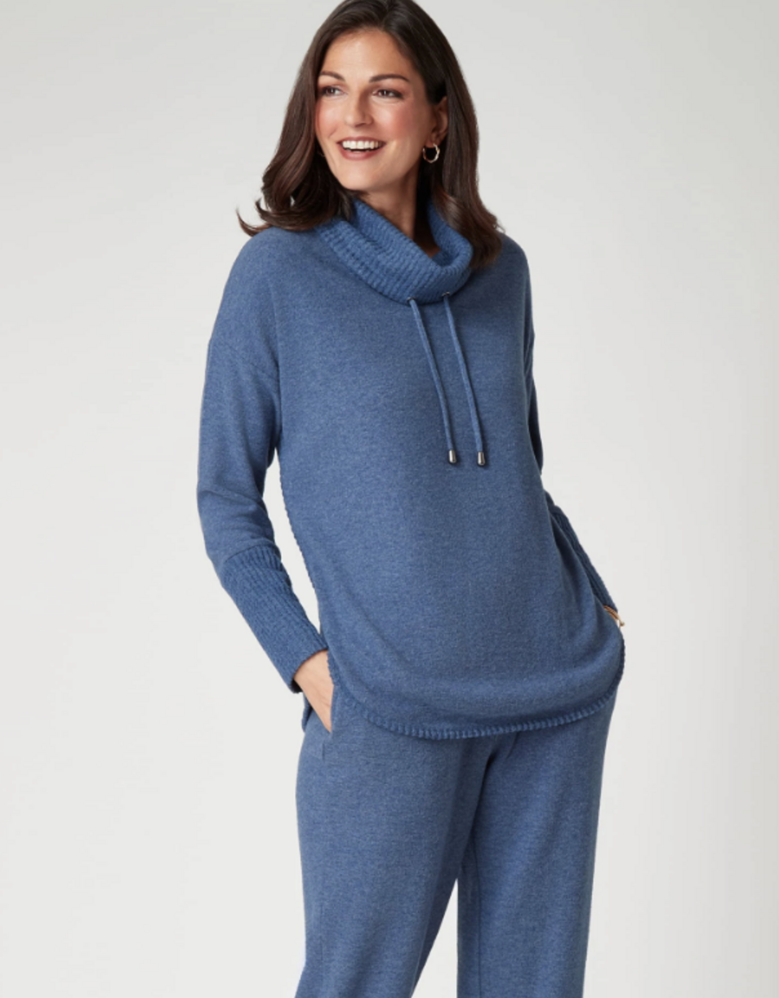 Ruby Road Ruby Rd Indigo Solid Cozy Cowl Neck L/S Pullover Top