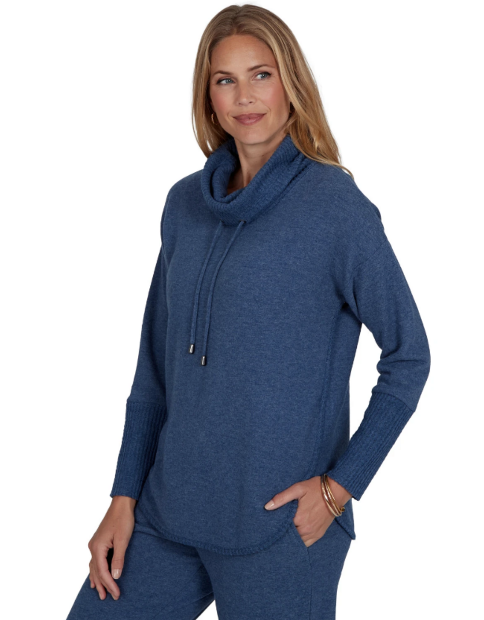 Ruby Road Ruby Rd Indigo Solid Cozy Cowl Neck L/S Pullover Top