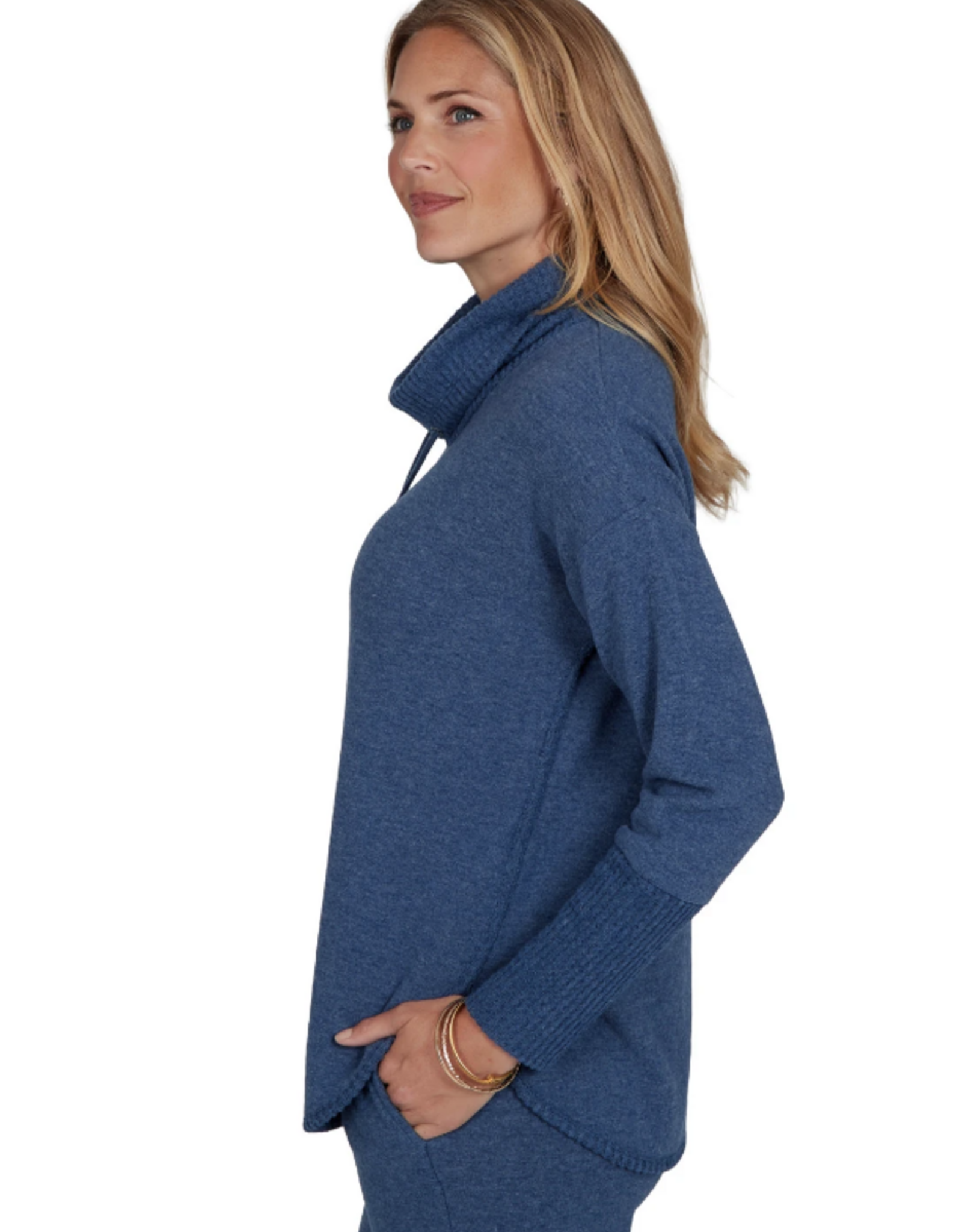 Ruby Road Ruby Rd Indigo Solid Cozy Cowl Neck L/S Pullover Top