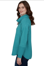 Ruby Road Ruby Rd Teal Solid Cozy Cowl Neck L/S Pullover Top
