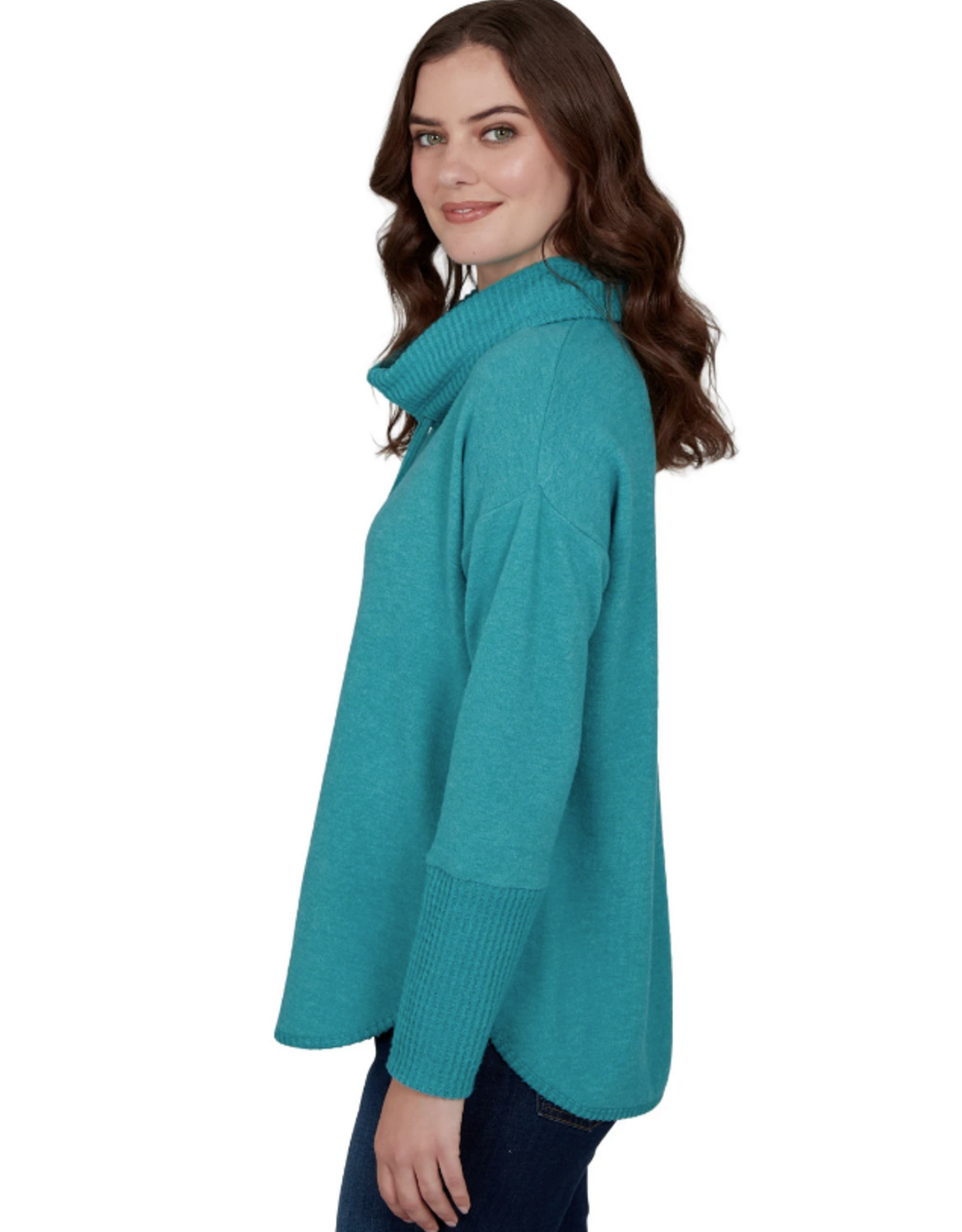Ruby Road Ruby Rd Teal Solid Cozy Cowl Neck L/S Pullover Top