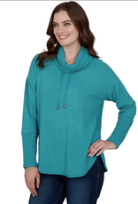 Ruby Road Ruby Rd Teal Solid Cozy Cowl Neck L/S Pullover Top