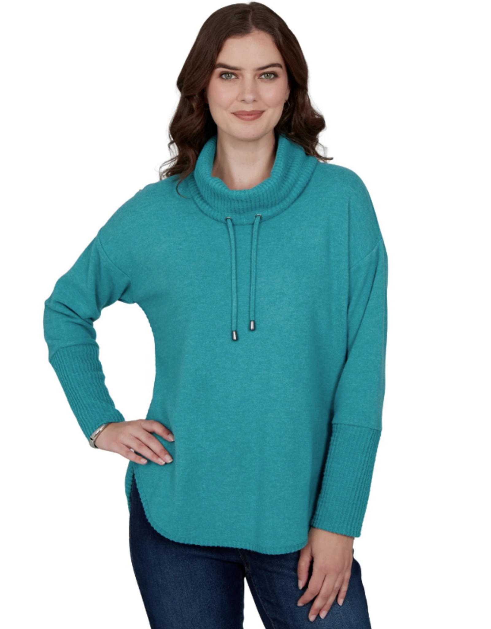 Ruby Road Ruby Rd Teal Solid Cozy Cowl Neck L/S Pullover Top