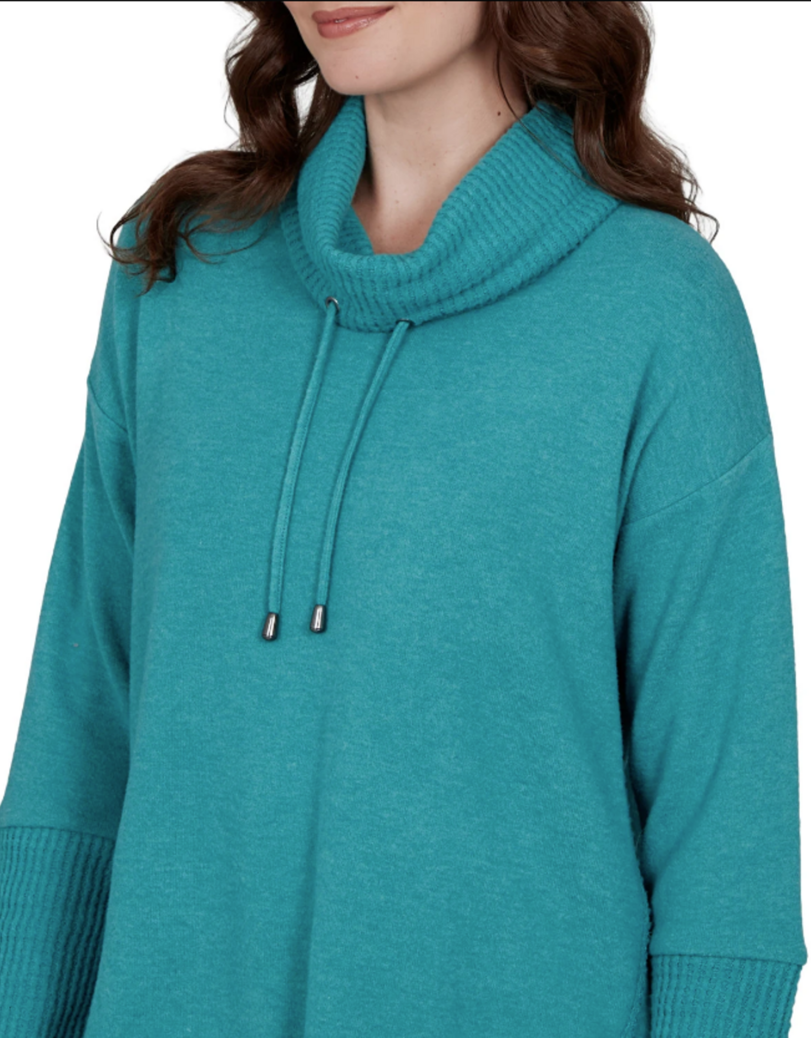 Ruby Road Ruby Rd Teal Solid Cozy Cowl Neck L/S Pullover Top
