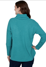 Ruby Road Ruby Rd Teal Solid Cozy Cowl Neck L/S Pullover Top