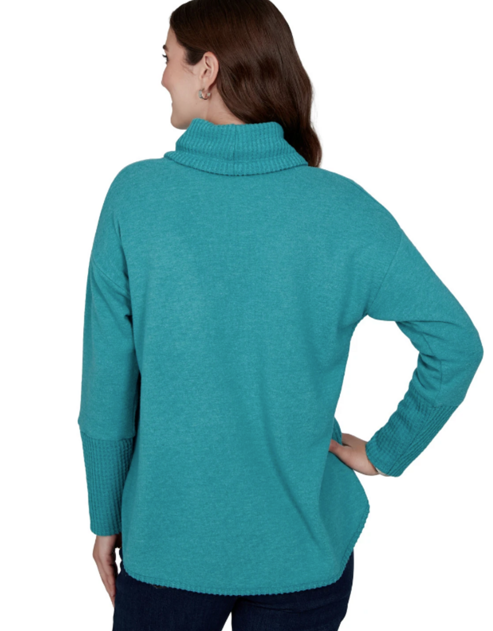 Ruby Road Ruby Rd Teal Solid Cozy Cowl Neck L/S Pullover Top