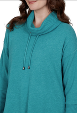 Ruby Road Ruby Rd Teal Solid Petite Cozy Cowl Neck L/S Pullover Top