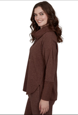 Ruby Road Ruby Rd 52950 Walnut Solid Petite Cozy Cowl Neck L/S Pullover Top