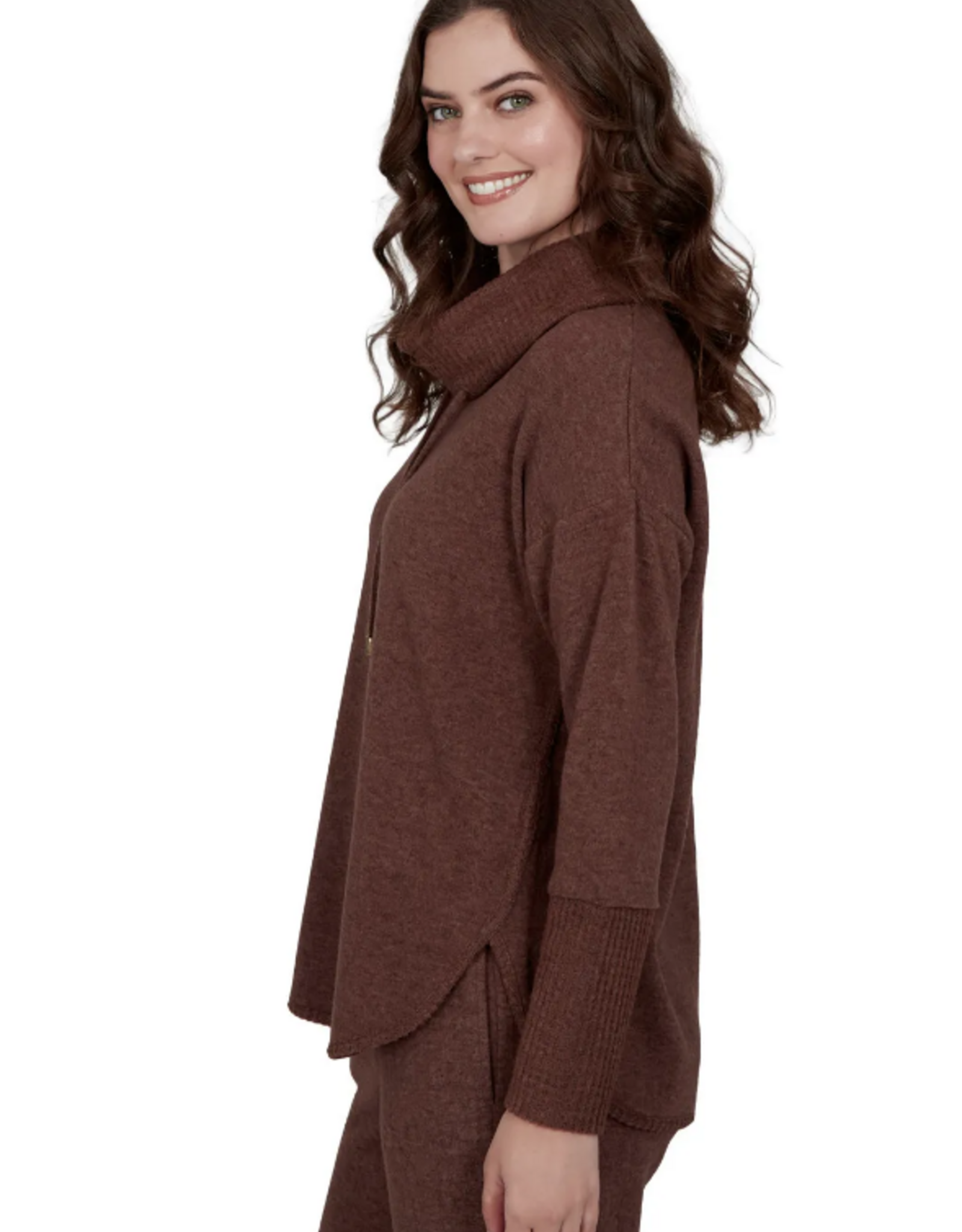 Ruby Road Ruby Rd 52950 Walnut Solid Petite Cozy Cowl Neck L/S Pullover Top