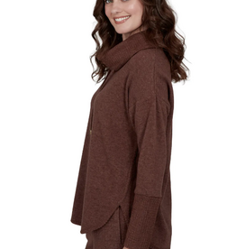 Ruby Road Ruby Rd 52450 Walnut Solid Cozy Cowl Neck L/S Pullover Top