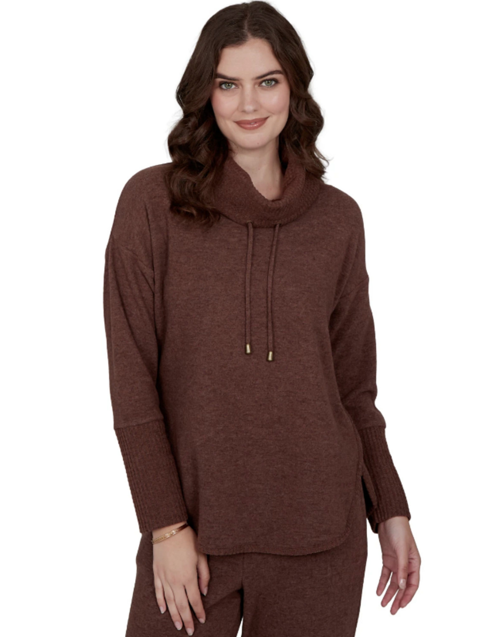 Ruby Road Ruby Rd 52950 Walnut Solid Petite Cozy Cowl Neck L/S Pullover Top