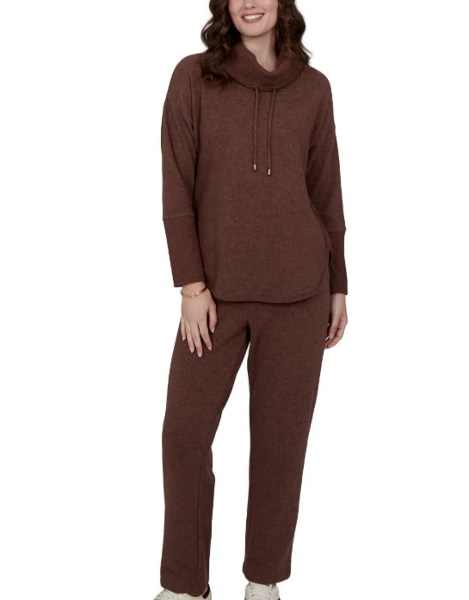 Ruby Road Ruby Rd 52950 Walnut Solid Petite Cozy Cowl Neck L/S Pullover Top
