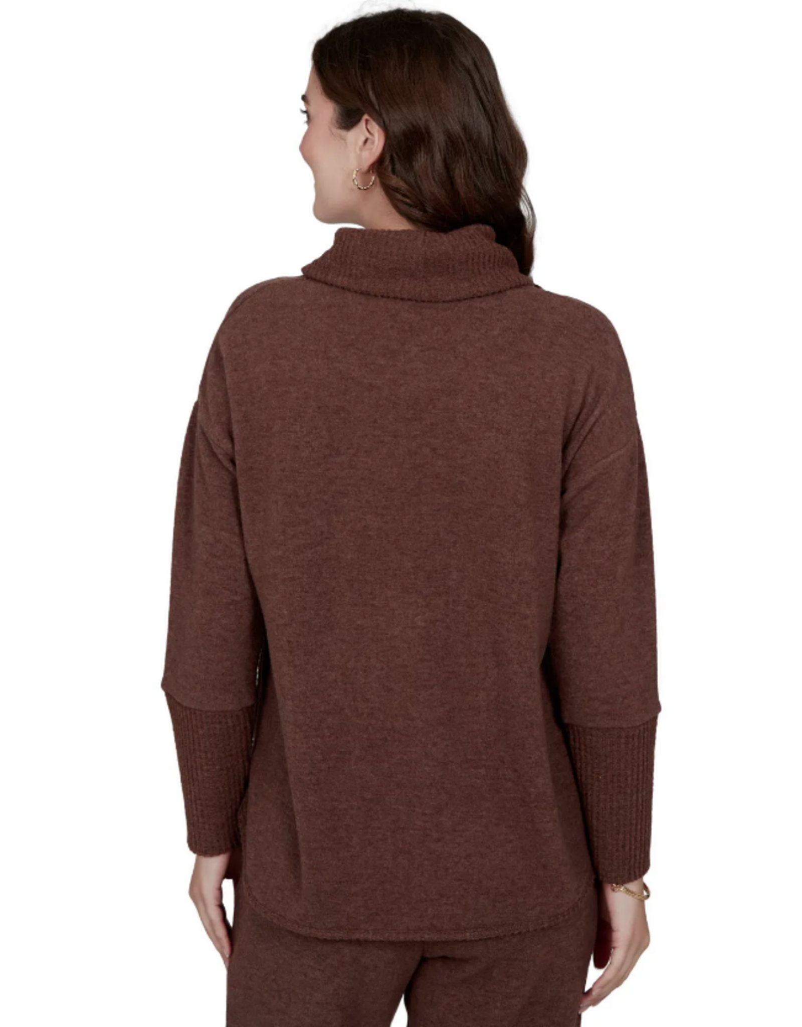 Ruby Road Ruby Rd 52950 Walnut Solid Petite Cozy Cowl Neck L/S Pullover Top
