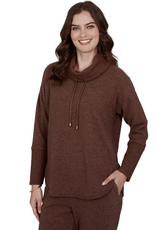Ruby Road Ruby Rd 52950 Walnut Solid Petite Cozy Cowl Neck L/S Pullover Top