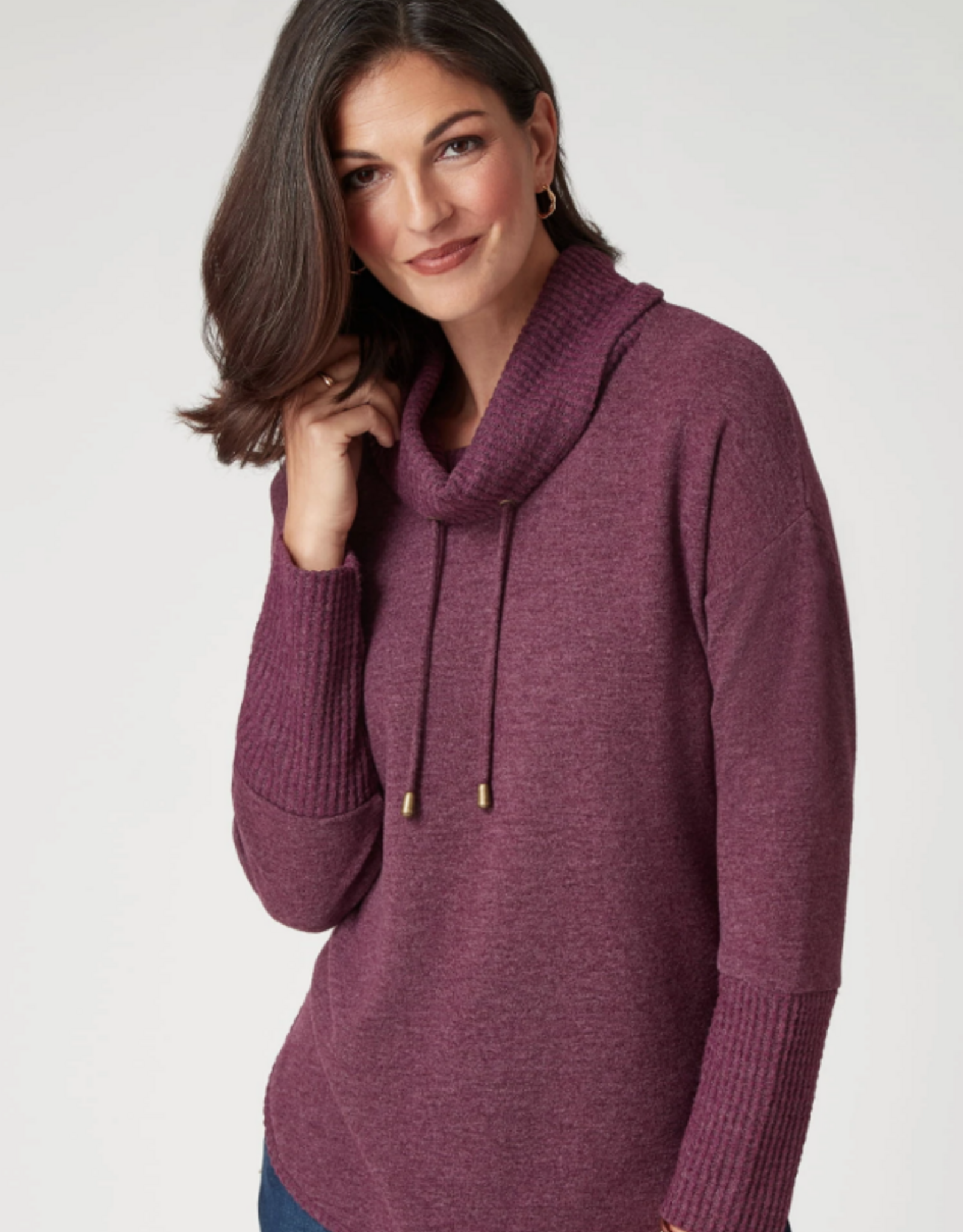 Ruby Road Ruby Rd Fig Solid Petite Cozy Cowl Neck L/S Pullover Top