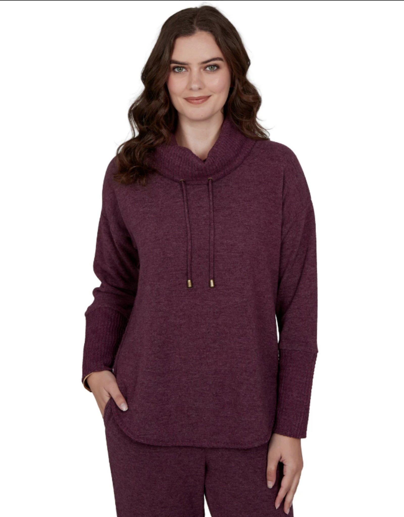Ruby Road Ruby Rd Fig Solid Petite Cozy Cowl Neck L/S Pullover Top