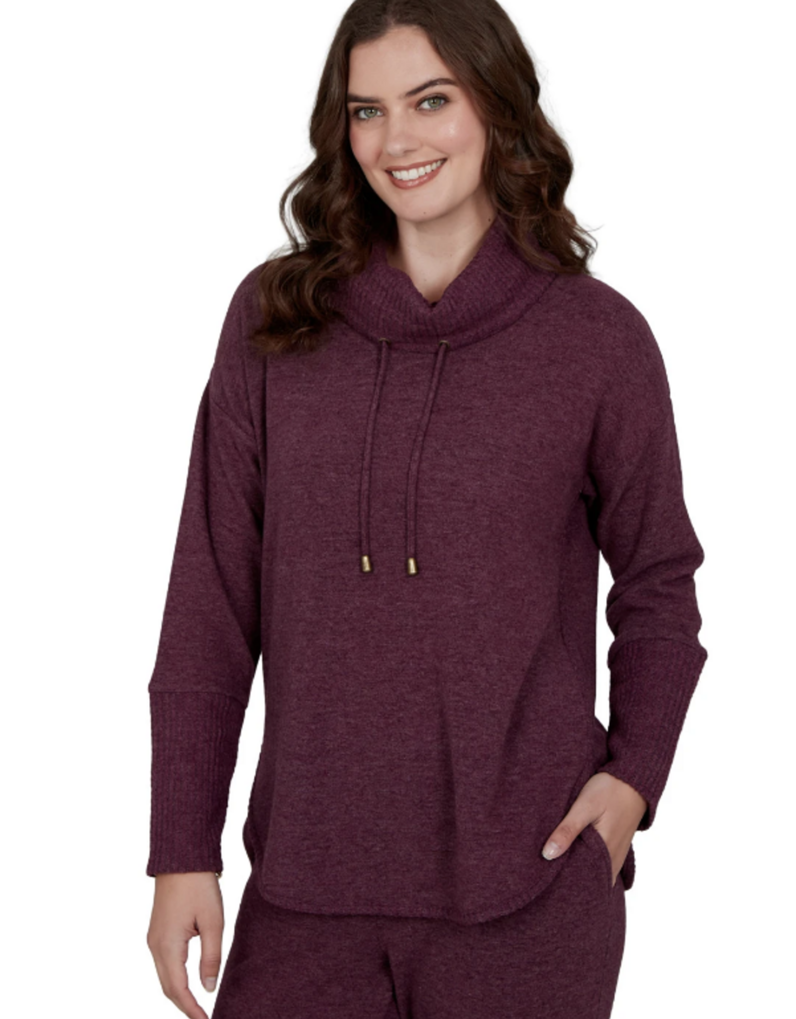 Ruby Road Ruby Rd Fig Solid Petite Cozy Cowl Neck L/S Pullover Top