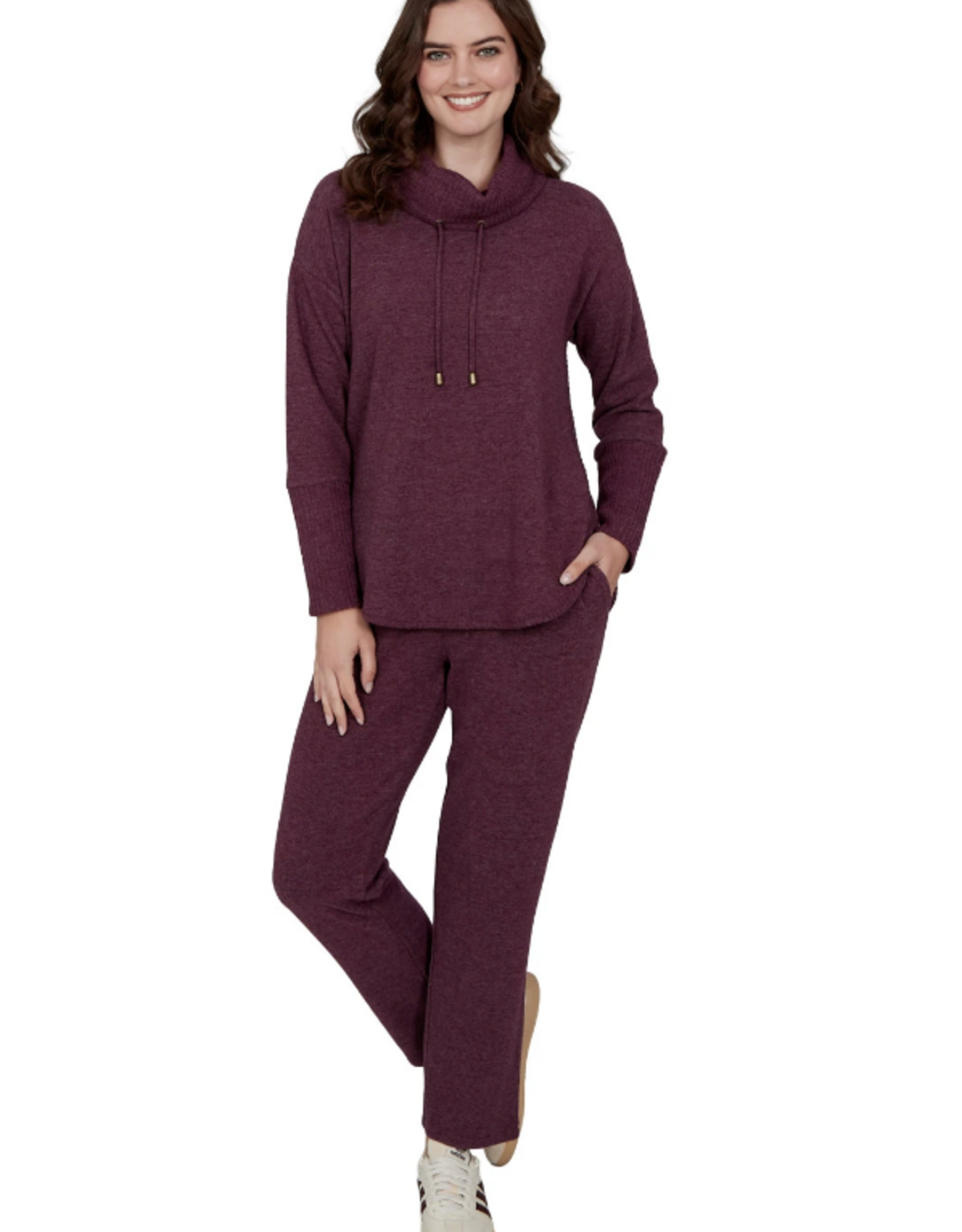 Ruby Road Ruby Rd Fig Solid Petite Cozy Cowl Neck L/S Pullover Top