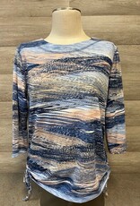 Links Links Alaska Almond Denim Society 3/4 Sleeve Print Stripe Tie Top