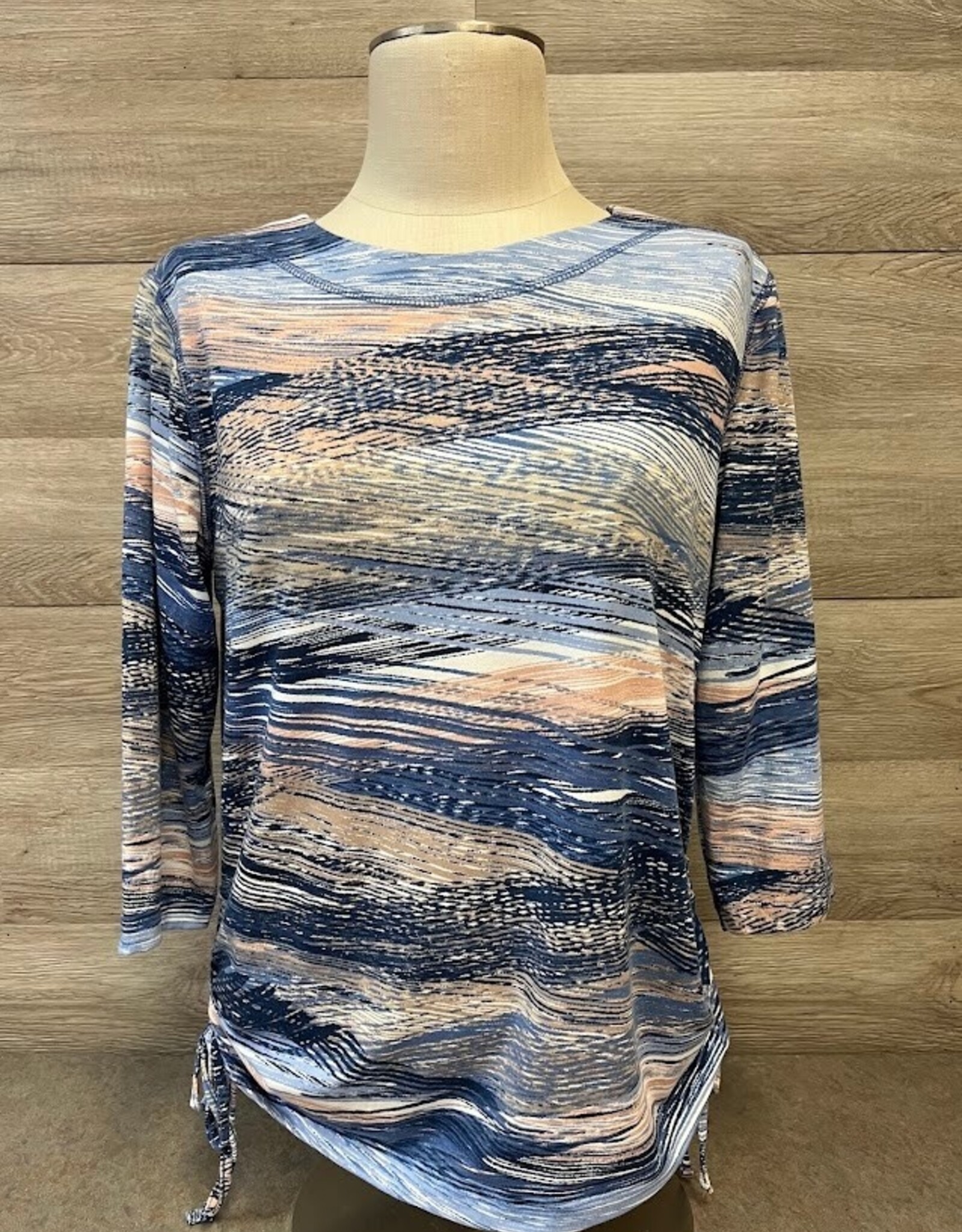 Links Links Alaska Almond Denim Society 3/4 Sleeve Print Stripe Tie Top