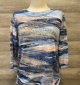 Links Links Alaska Almond Denim Society 3/4 Sleeve Print Stripe Tie Top