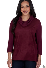 Ruby Rd Ruby Rd Fig Cowl Neck Faux Suede Front Knit Back Top