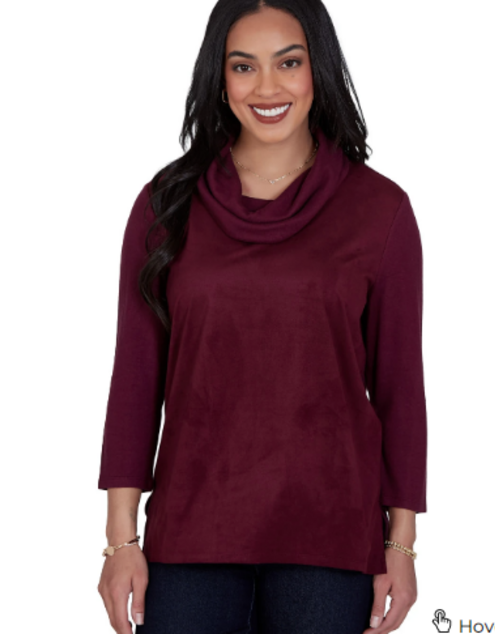 Ruby Rd Ruby Rd Fig Cowl Neck Faux Suede Front Knit Back Top