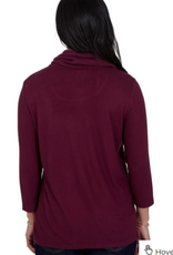 Ruby Rd Ruby Rd Fig Cowl Neck Faux Suede Front Knit Back Top