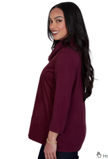 Ruby Rd Ruby Rd Fig Cowl Neck Faux Suede Front Knit Back Top