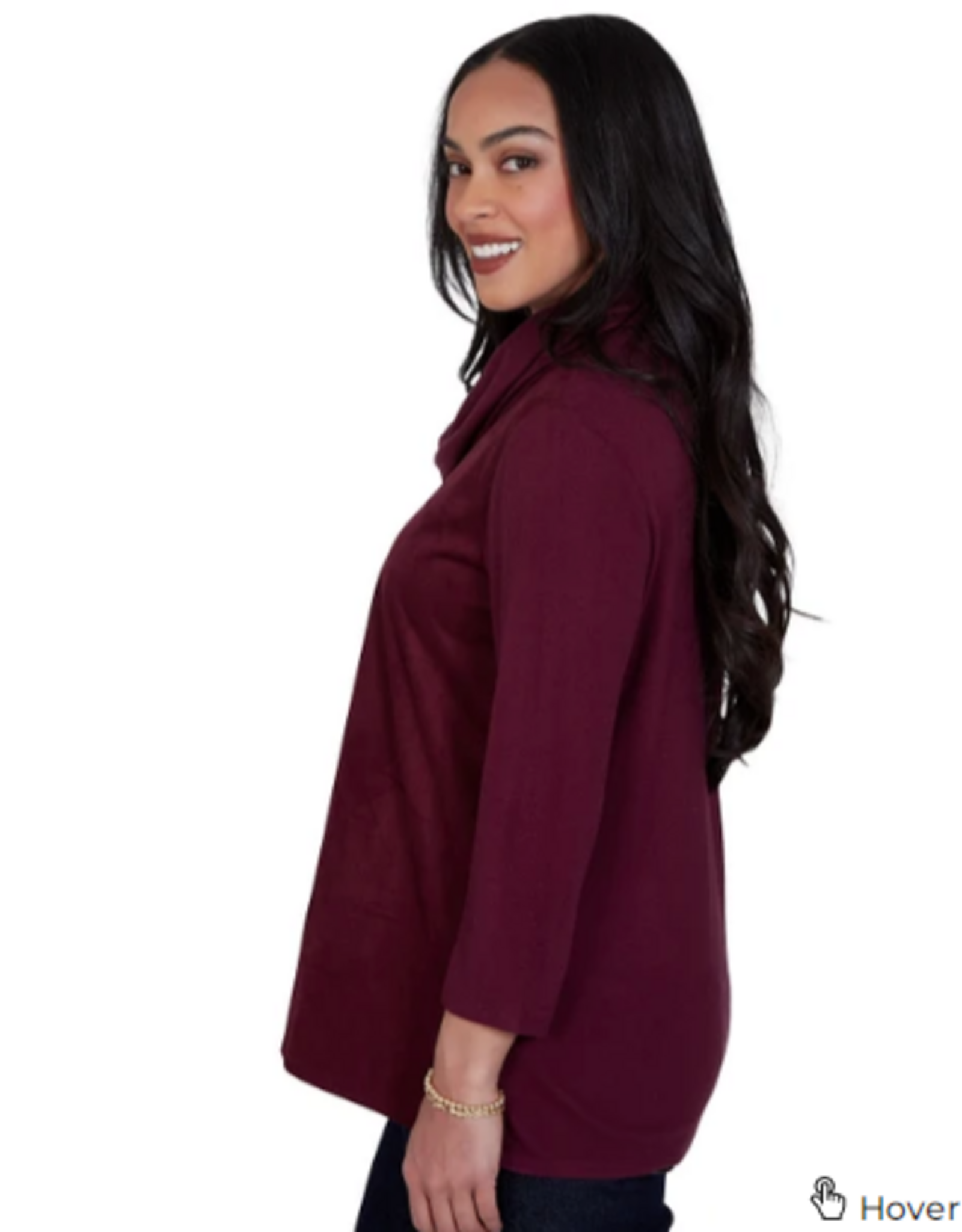 Ruby Rd Ruby Rd Fig Cowl Neck Faux Suede Front Knit Back Top