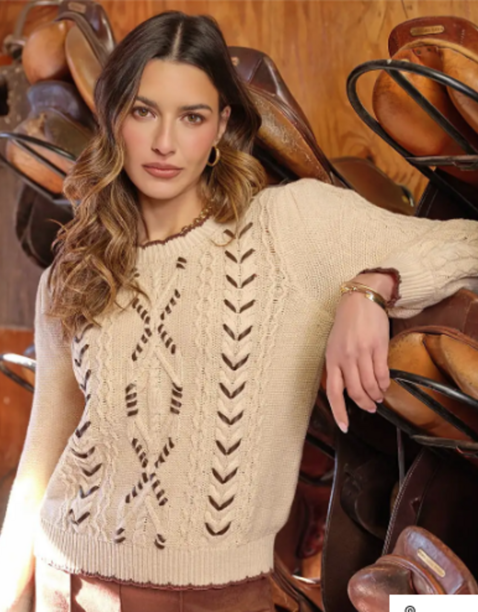 Ruby Rd Ruby Rd Parchment Cable Detailed Pullover Sweater