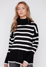 Renuar Renuar Blk/Wht Stripped Turtle Neck Long Sleeve Sweater