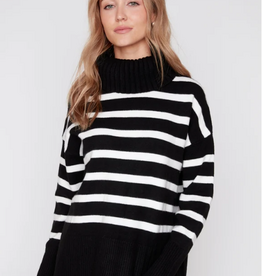 Renuar Renuar Blk/Wht Stripped Turtle Neck Long Sleeve Sweater