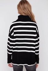 Renuar Renuar Blk/Wht Stripped Turtle Neck Long Sleeve Sweater