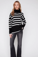 Renuar Renuar Blk/Wht Stripped Turtle Neck Long Sleeve Sweater