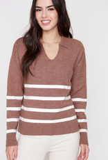 Renuar Renuar Tiramisu Johnny Collar Striped Long Sleeve Sweater