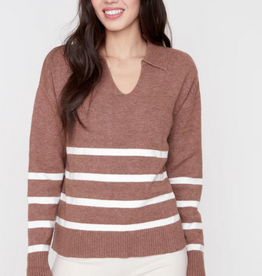 Renuar Renuar Tiramisu Johnny Collar Striped Long Sleeve Sweater