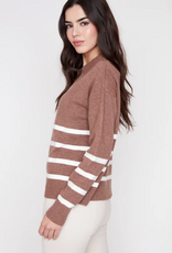 Renuar Renuar Tiramisu Johnny Collar Striped Long Sleeve Sweater