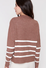 Renuar Renuar Tiramisu Johnny Collar Striped Long Sleeve Sweater