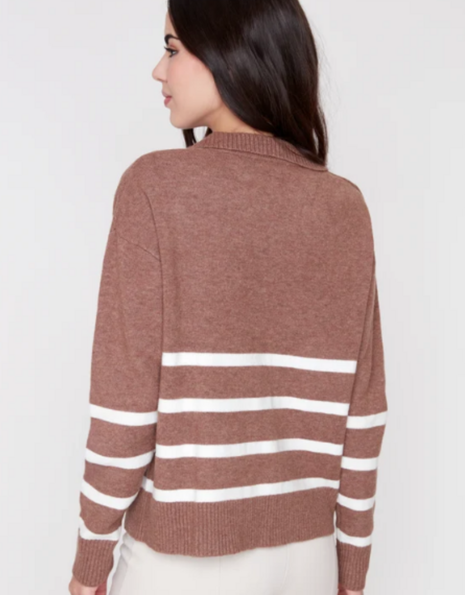 Renuar Renuar Tiramisu Johnny Collar Striped Long Sleeve Sweater
