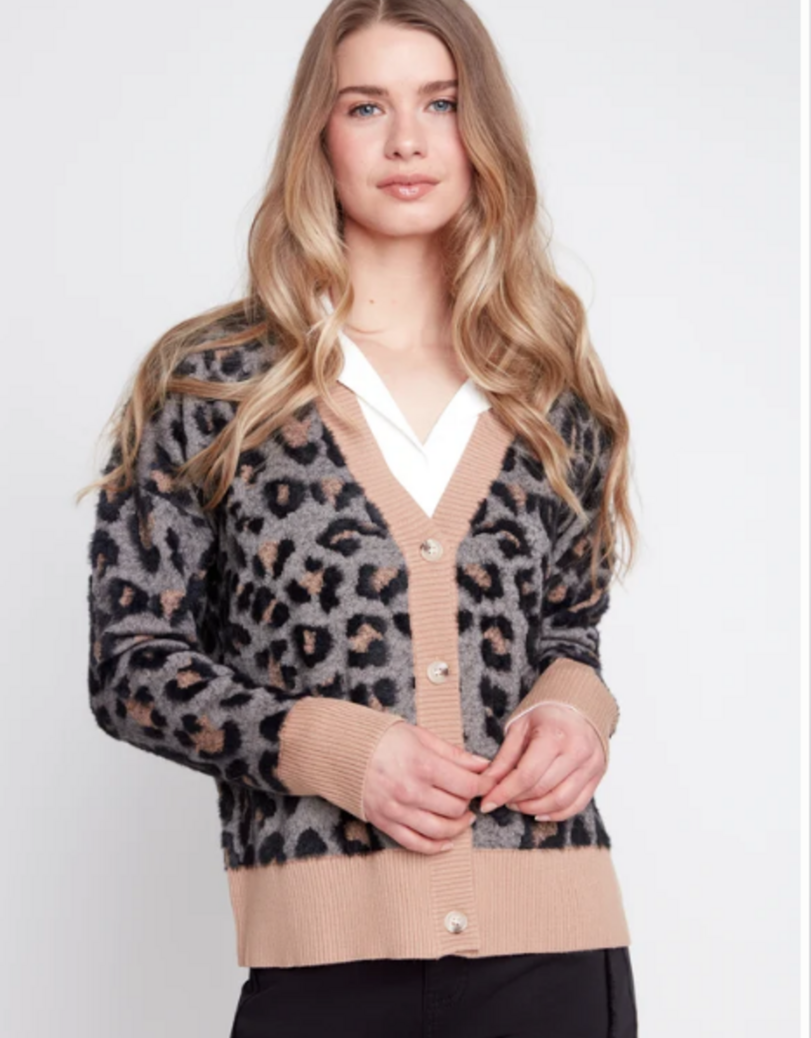 Renuar Renuar Black Combo Animal Print Long Sleeve Cardigan